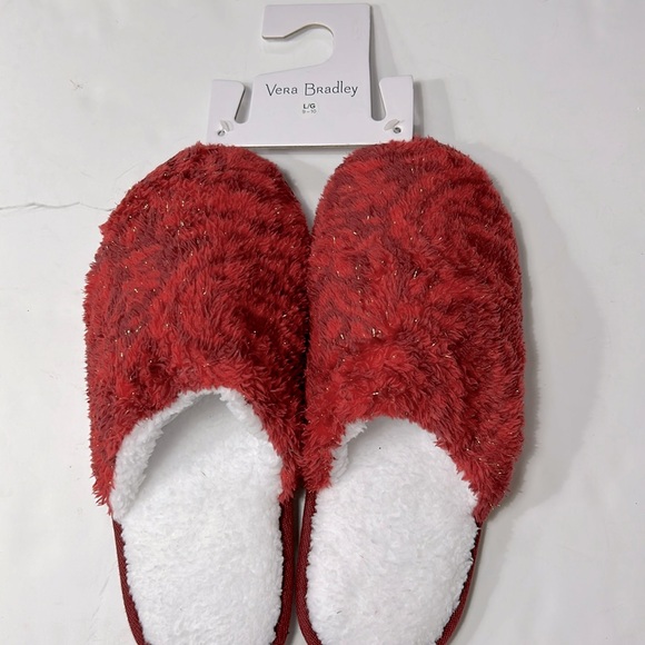 Vera Bradley shimmer fleece slippers, red/gold metallic Sherpa, memory foam 9/10 - Picture 1 of 5